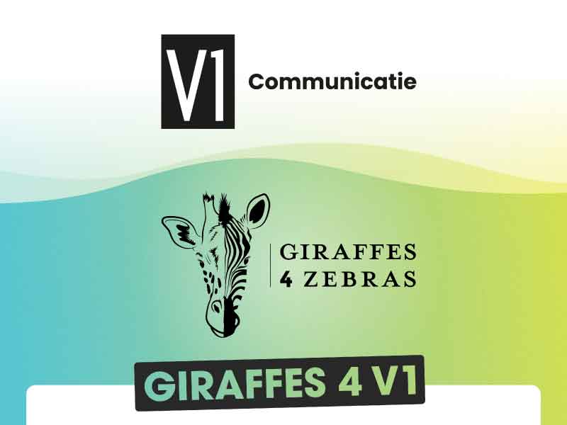 Logo van V1 communicatie met het logo Giraffes 4 Zebras en daaronder Giraffes 4 V1