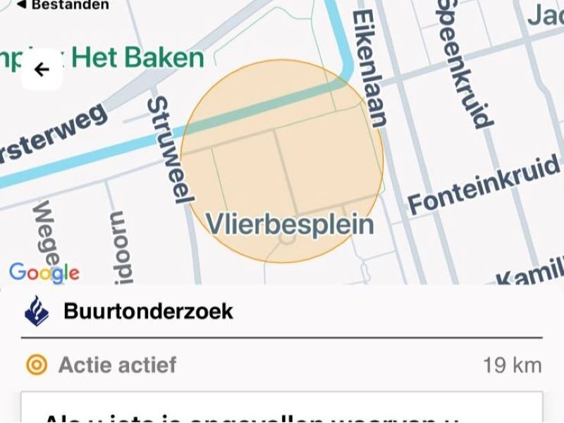 De kaart van het zoekgebied