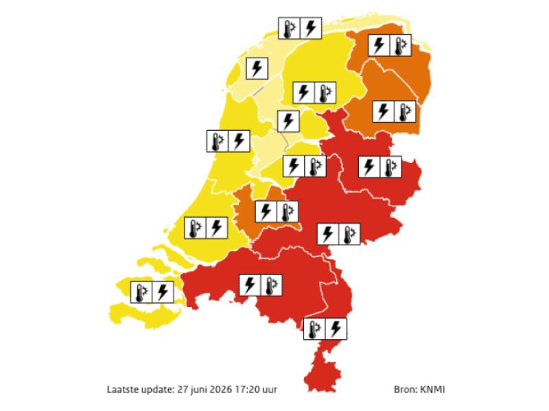 Code geel in Flevoland, code rood in Gelderland