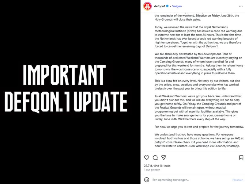 Q-dance blaast Defqon.1 alsnog af, tienduizenden campinggasten moeten naar huis