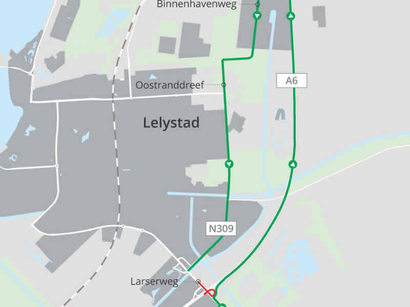 afsluiting N302 Larserweg: omleidingen voor verkeer richting Lelystad