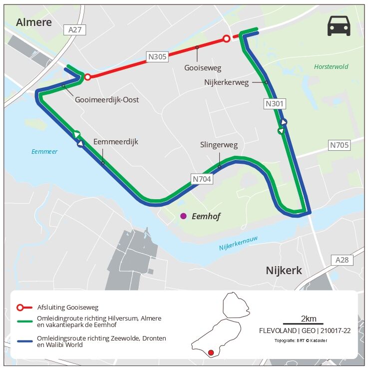 Afsluitingskaart van de Gooiseweg N305 Zeewolde