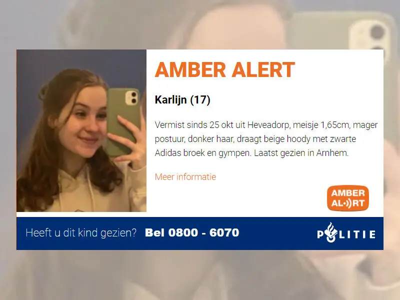 AMBER Alert voor zeventienjarige Karlijn