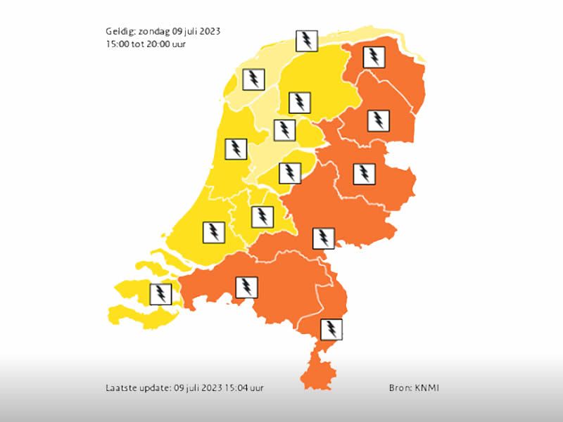 KNMI geeft code oranje af voor stevige buien en onweer