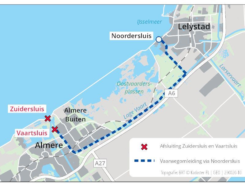 Renovatie Vaartsluis bij Almere start maandag 18 september