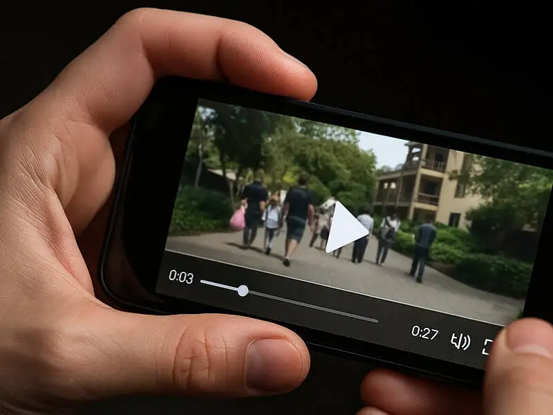 hand met telefoon en video beeld